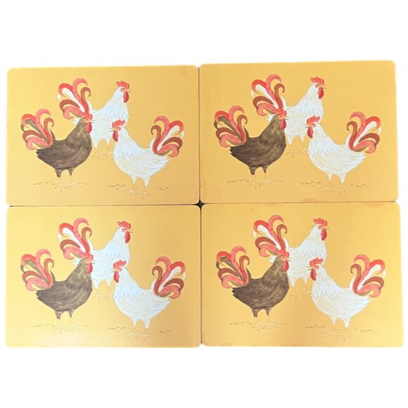 NOW DESIGNS Set of 4 "Rise and Shine" Cork-Backed Chicken Placemats 12" x 16" - Picture 4 of 12